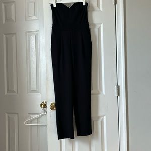 black tight fitted strapless jumpsuit